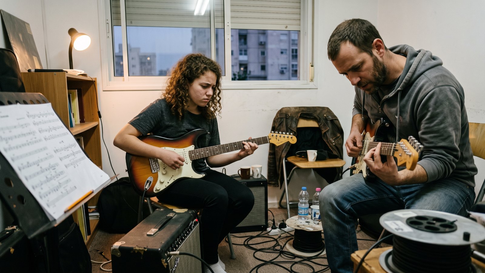 שיעור גיטרה חשמלית לנערה בבית הספר למוזיקה רוקסטאר ברמת אביב ג׳